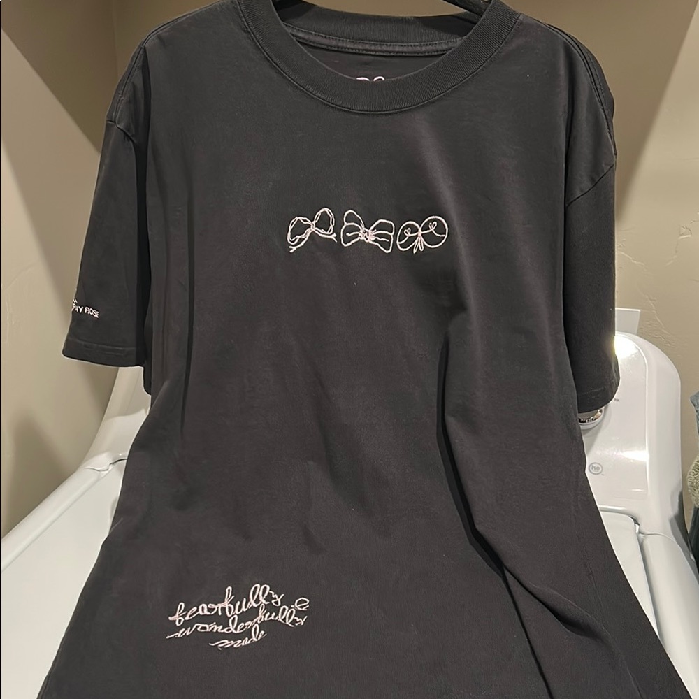 Black Graphic T-Shirt with Pink Embroidery